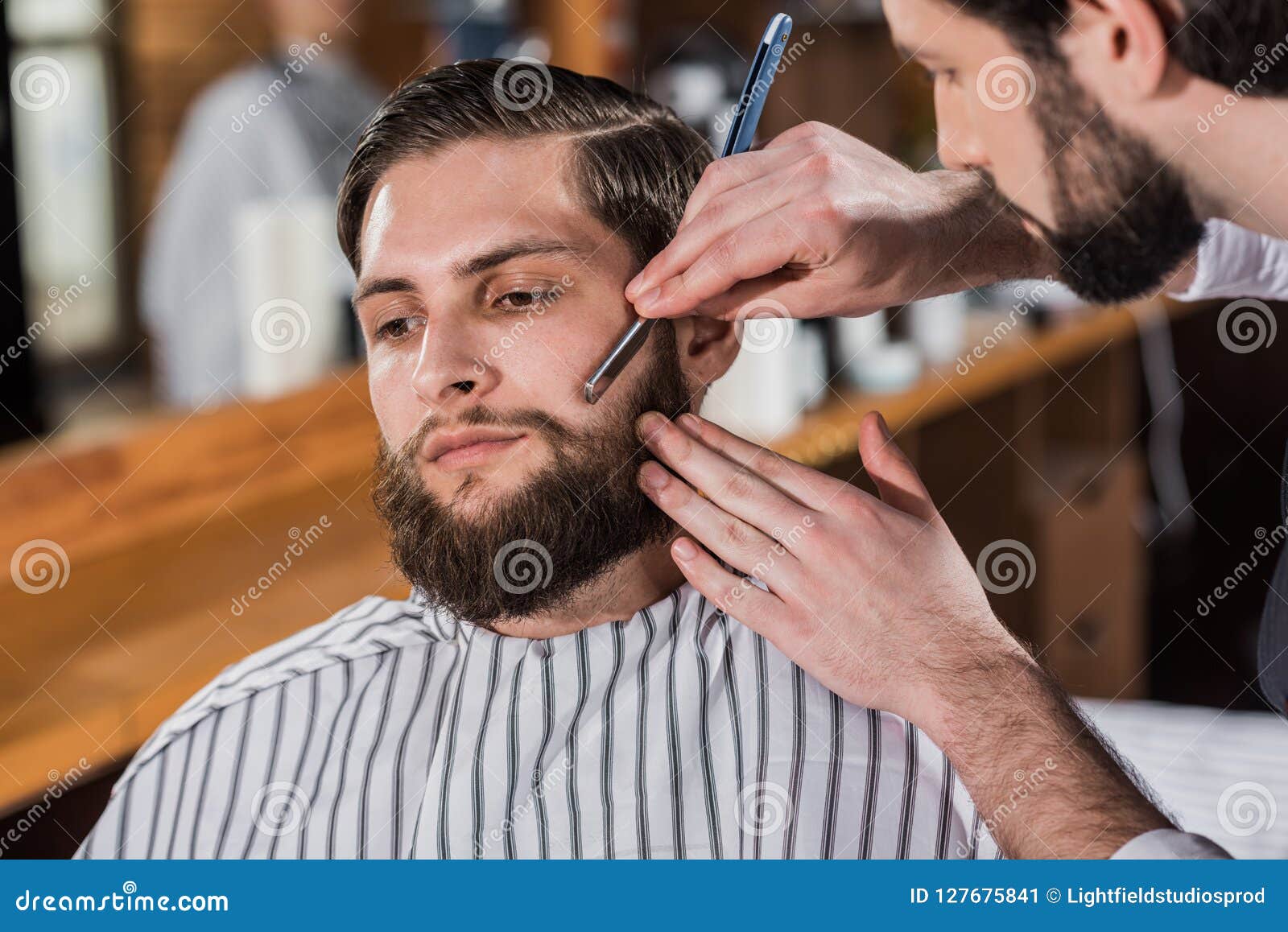 Close-up Shot of Barber Shaving Man Stock Image - Image of haircare ...