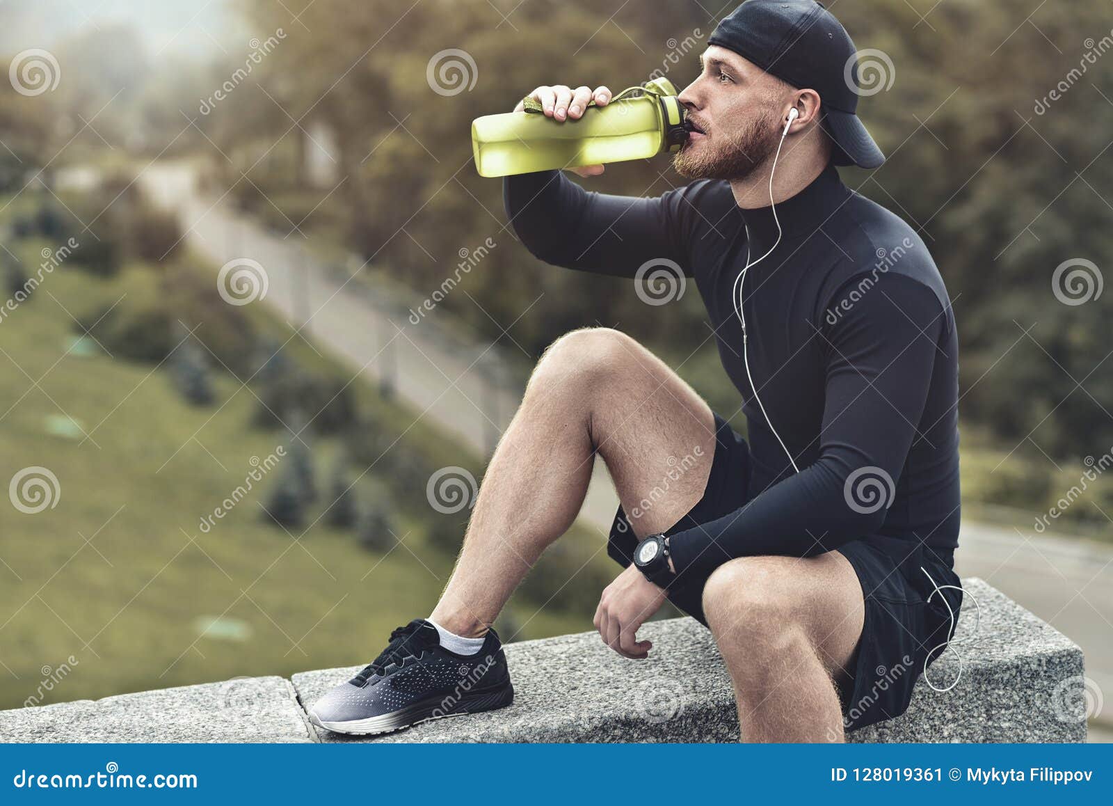 Close Up Shot Bearded Sportive Man Take A Rest And Drink A Water After Workout Session Stock Image Image Of Person Activity