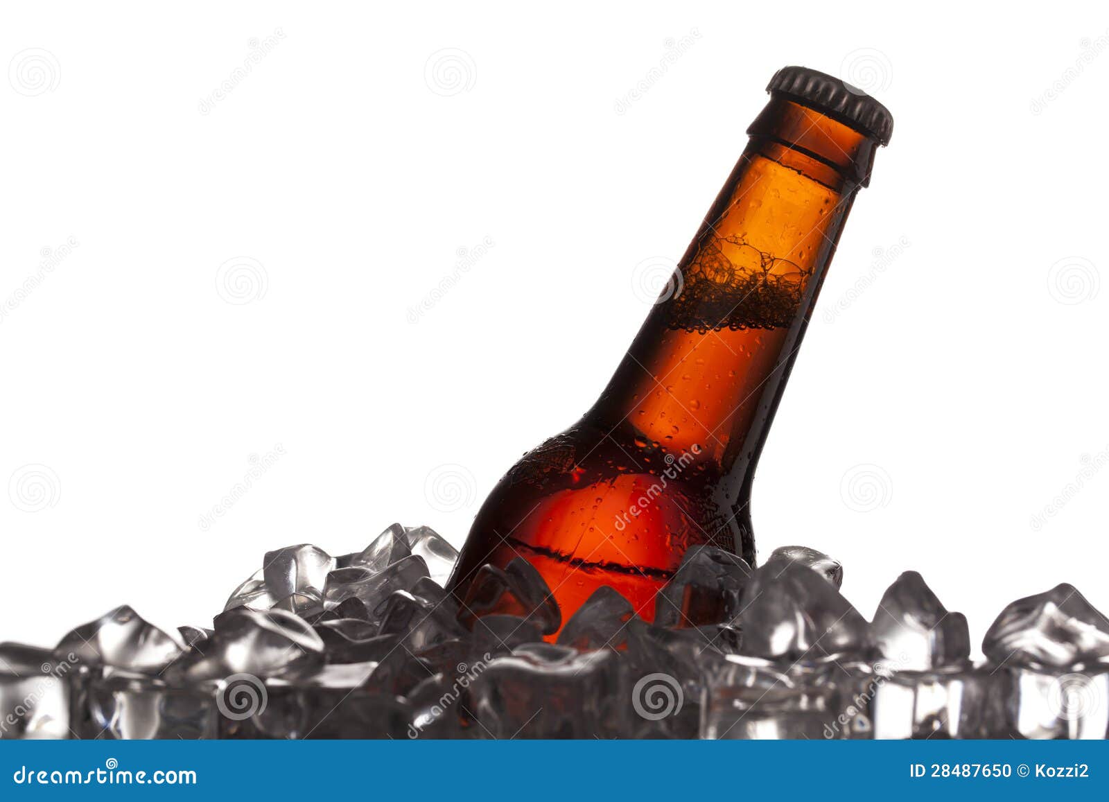 Close Up Shot of Beer Bottle and Ice Cubes Stock Photo Image of cube