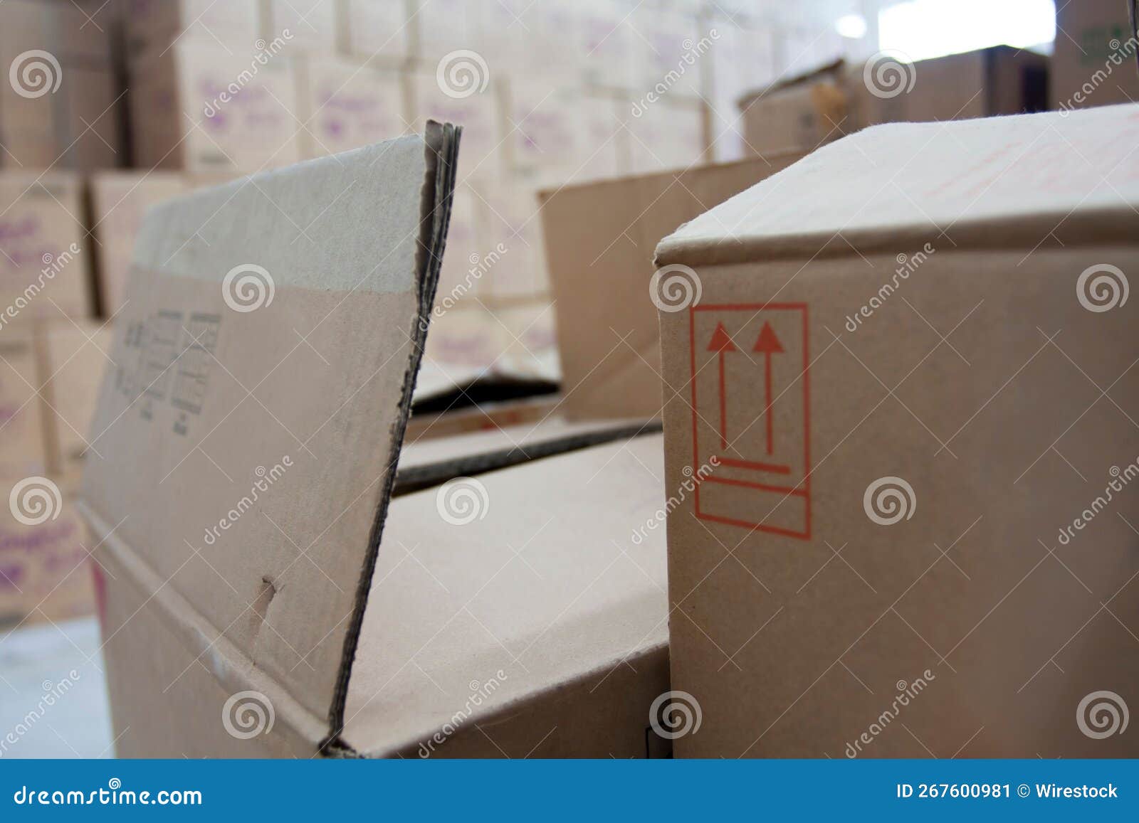 Closeup Shot of Cardboard Boxes in a Warehouse Stock Image Image of