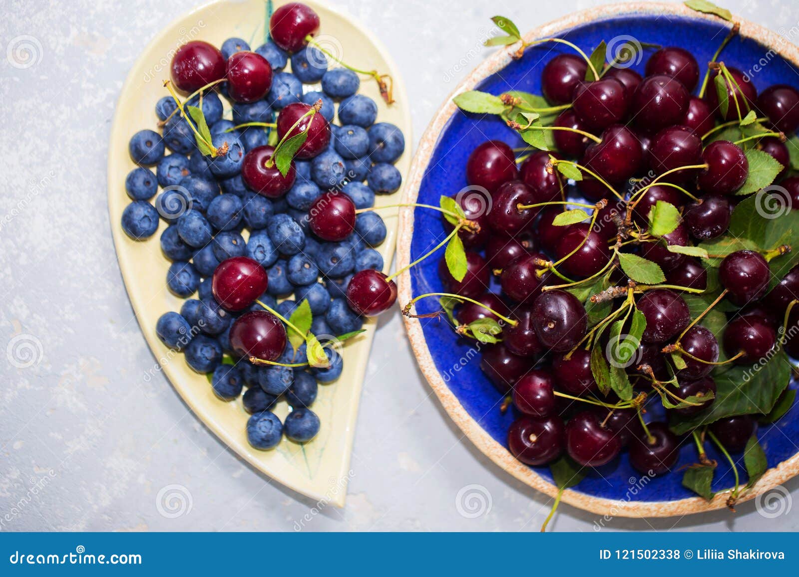 Closeup Shot of Cherry and Blueberries in Bowls Stock Photo Image of cherry, black 121502338