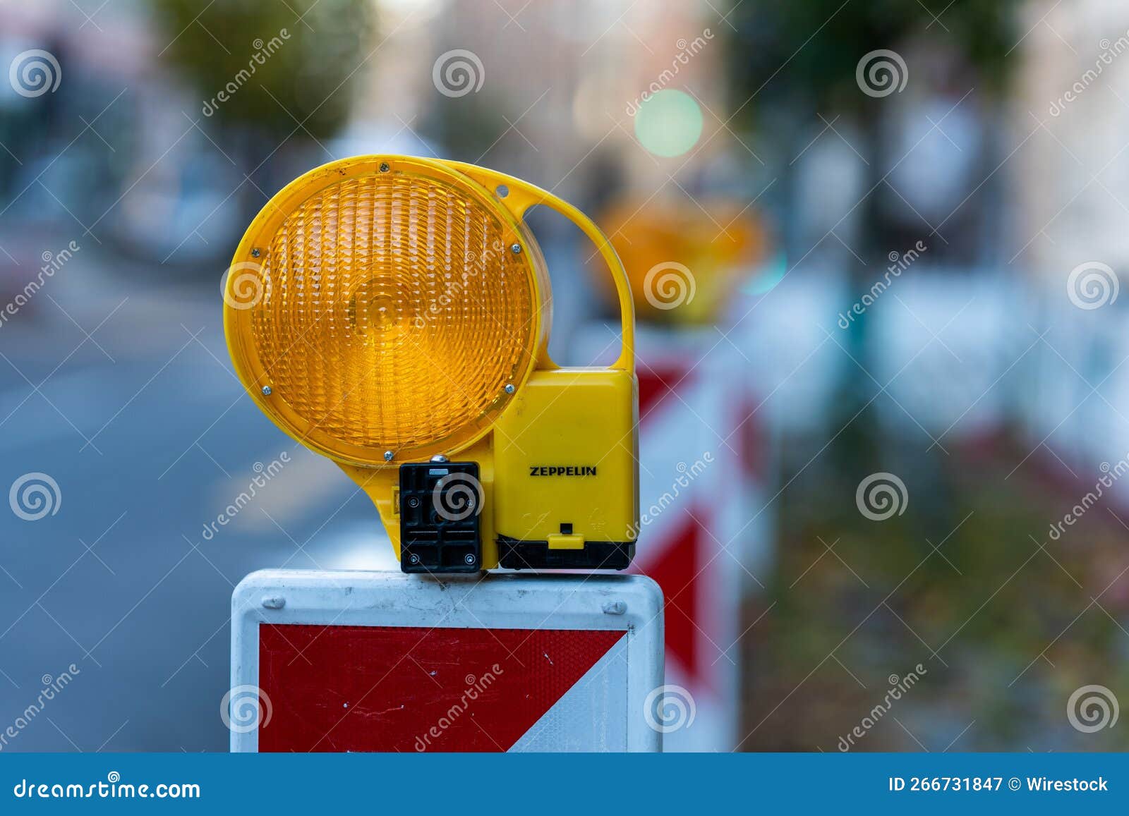 Closeup Shot of a Construction Warning Light in a Blur Editorial