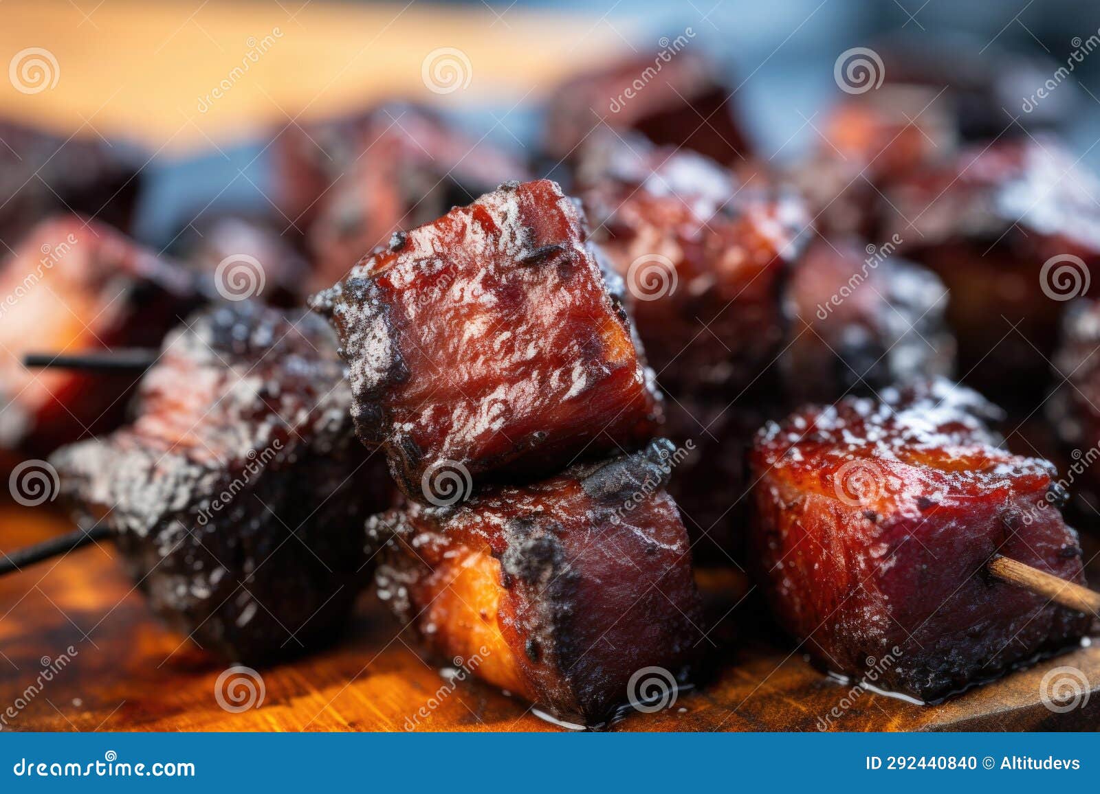 Closeup Shot of Crispy Bbq Burnt Ends with Grill Marks Stock Photo