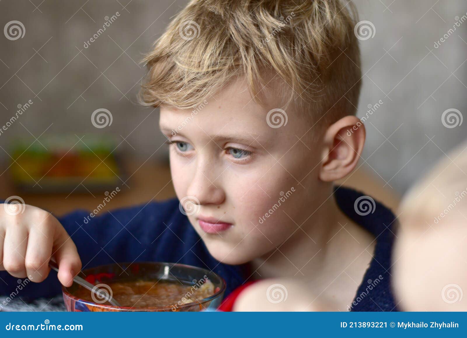 A Closeup Shot of a Dining Boy. Stock Image Image of boys, dinner