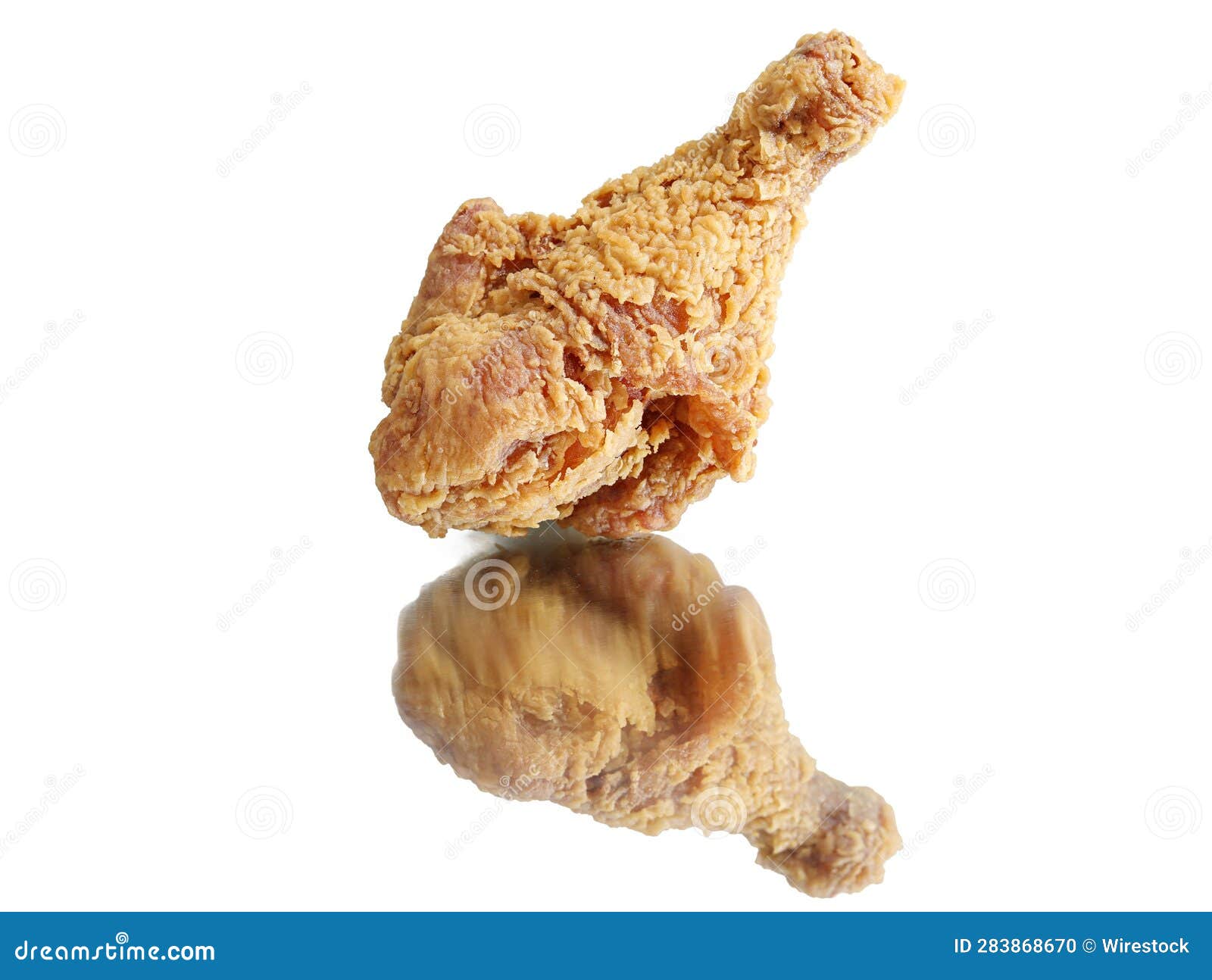 Closeup Shot of a Fried Chicken Leg on a White Reflective Surface Stock Photo Image of