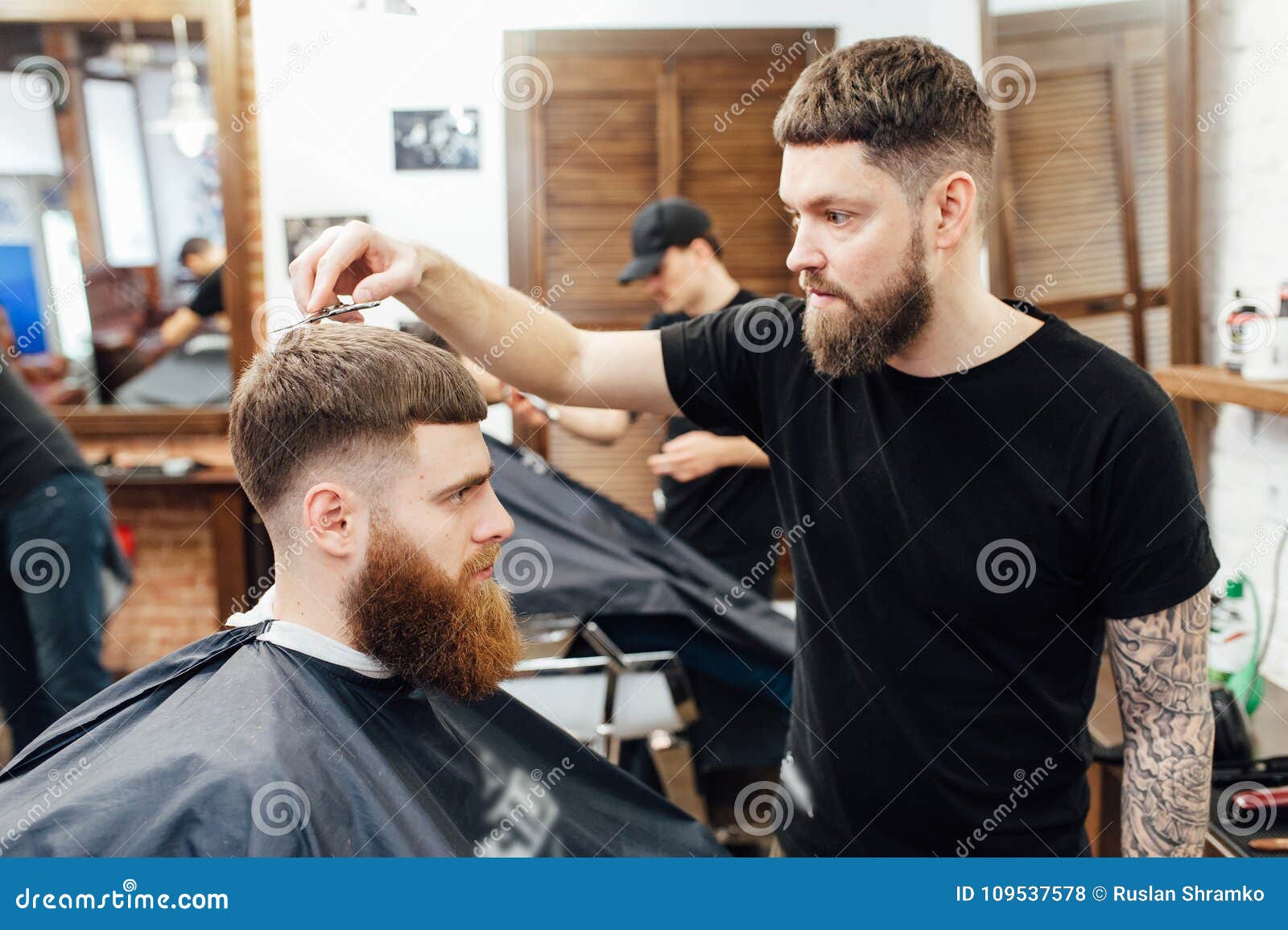 Man Getting Trendy Haircut at Barber Shop. Stock Photo - Image of comb ...
