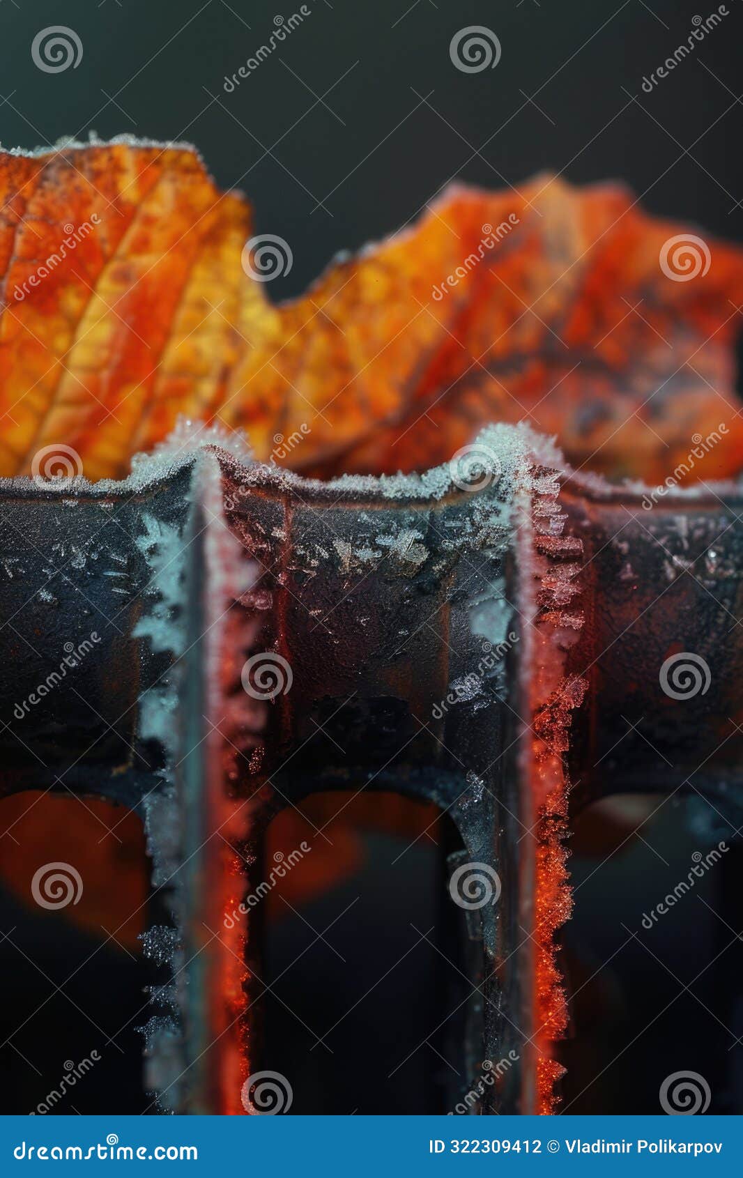 a close-up shot of a metal grill covered in frost, great for winter or cold weather themed images