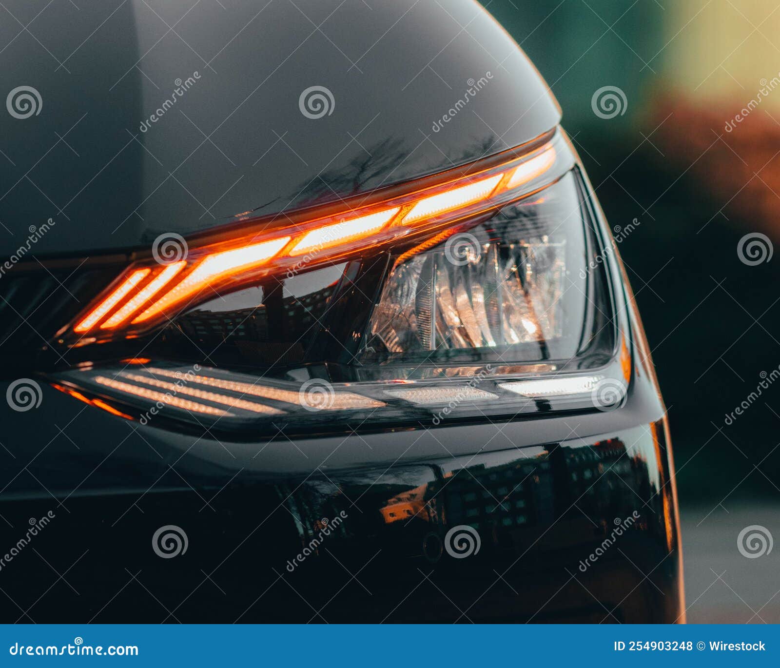 Close Up Shot of the Rear Lights of a Black Car. Stock Photo Image of
