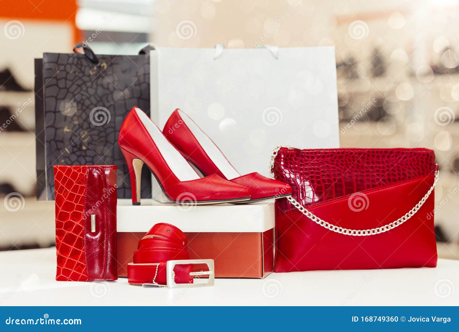 Red Elegant Leather Women Shoes with High Heels, Women Purse, Wallet ...