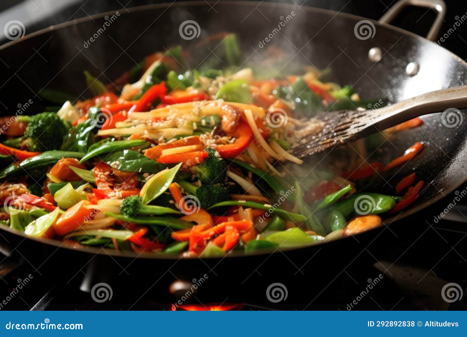 Close Up Shot of Stir Frying Vegetables in a Wok Stock Photo - Image of