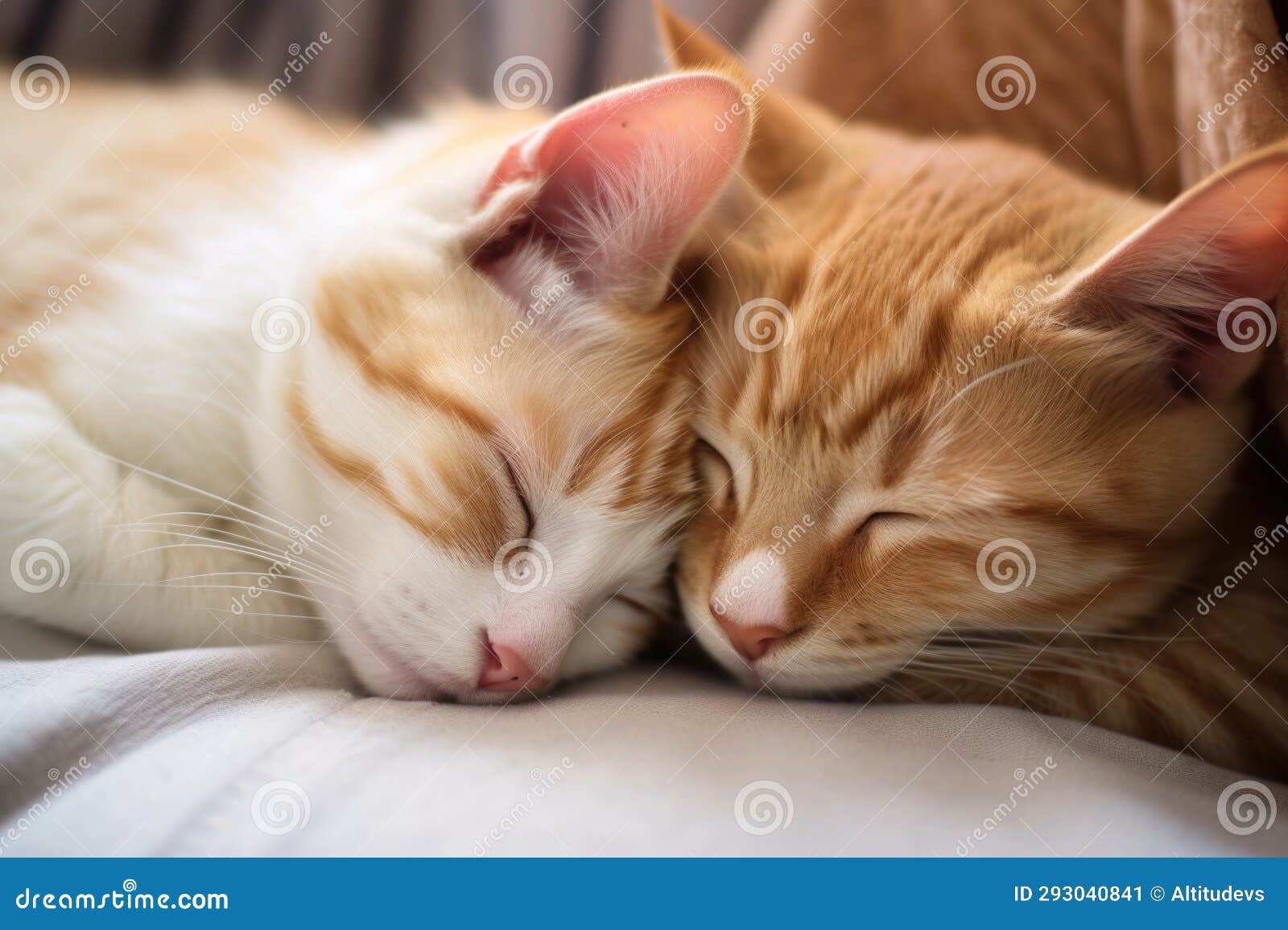 Closeup Shot of Two Cat Siblings Sleeping Curled Up Together Stock