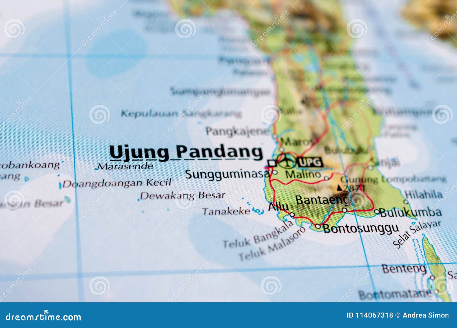 Ujung Pandang on map stock photo. Image of capital, macassar - 114067318