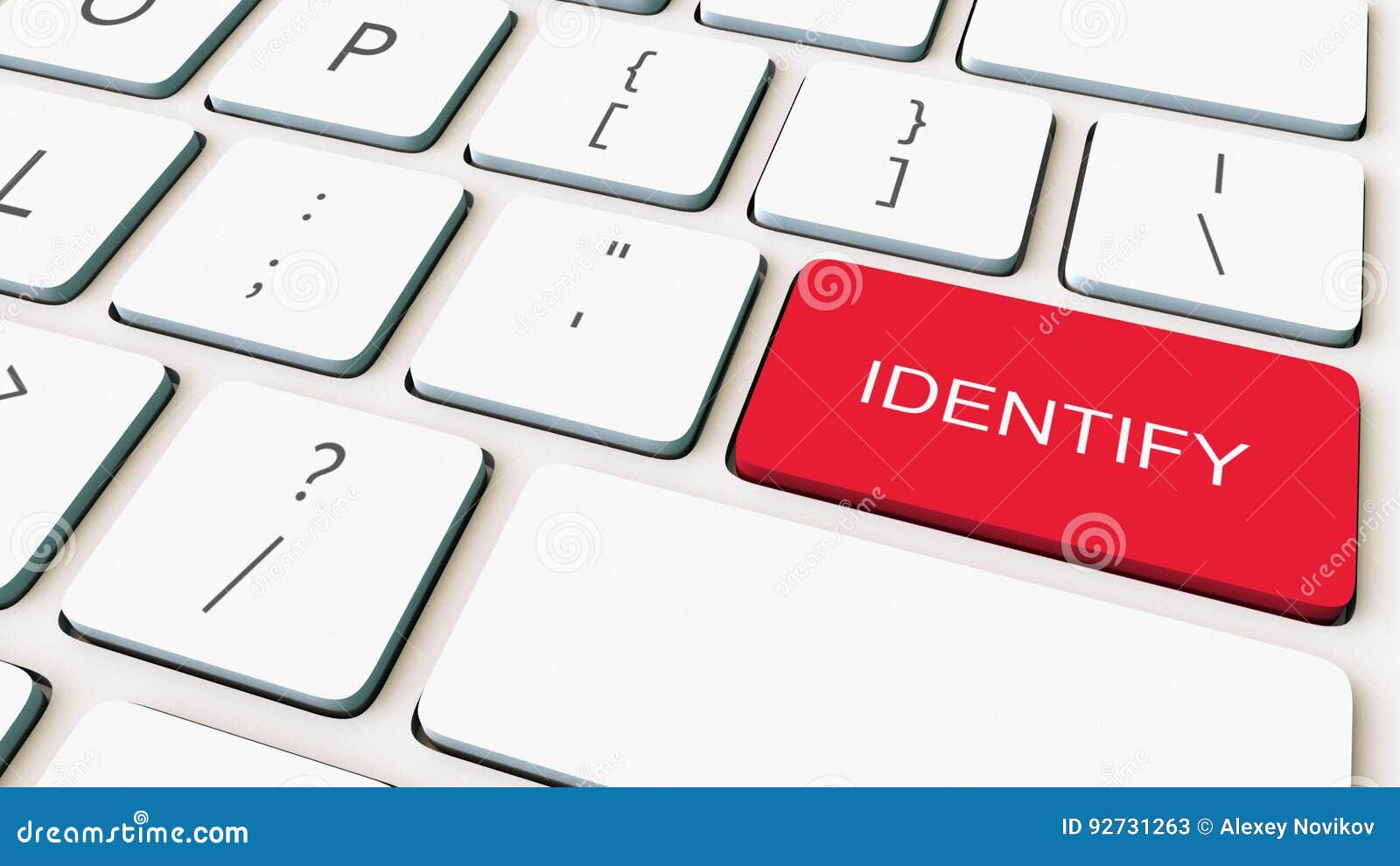 close-up shot of white computer keyboard and red identify key. conceptual 3d rendering