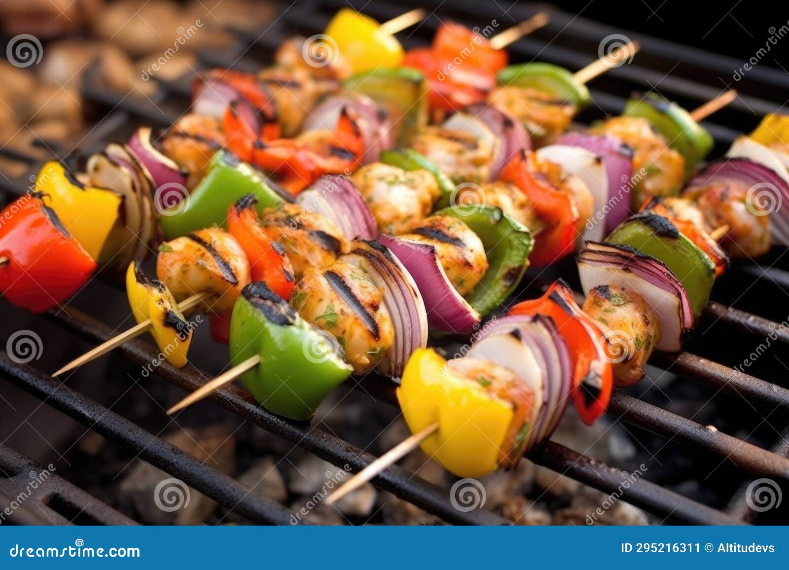 Closeup of a Shrimp Skewer on a Charcoal Grill Stock Image Image of