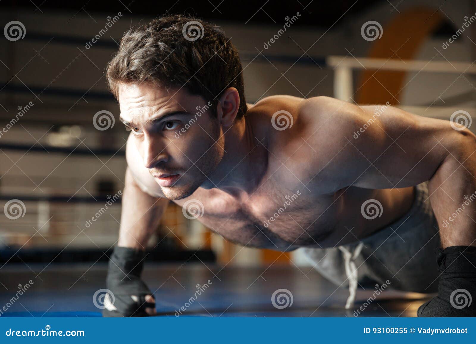 Close Up Side View of Cool Boxer Doing Push Ups Stock Image