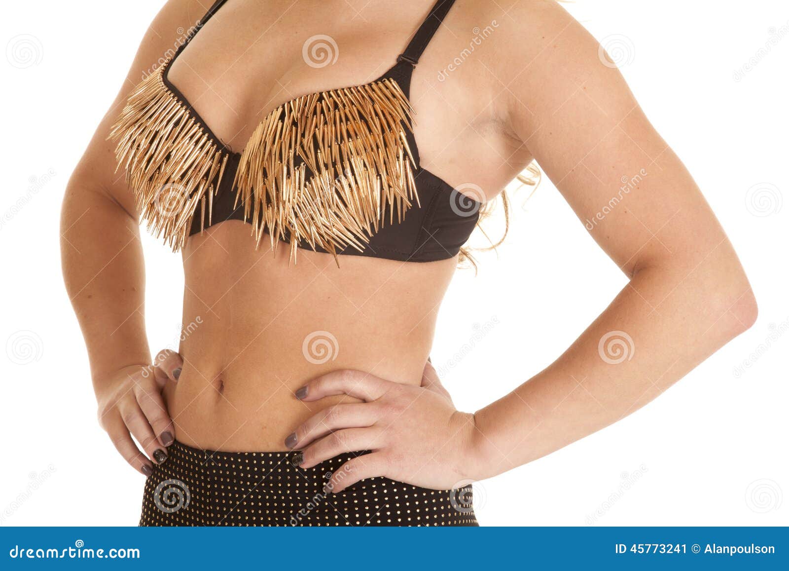 Close Up Side View Gold Spike Bra Stock Image - Image of female