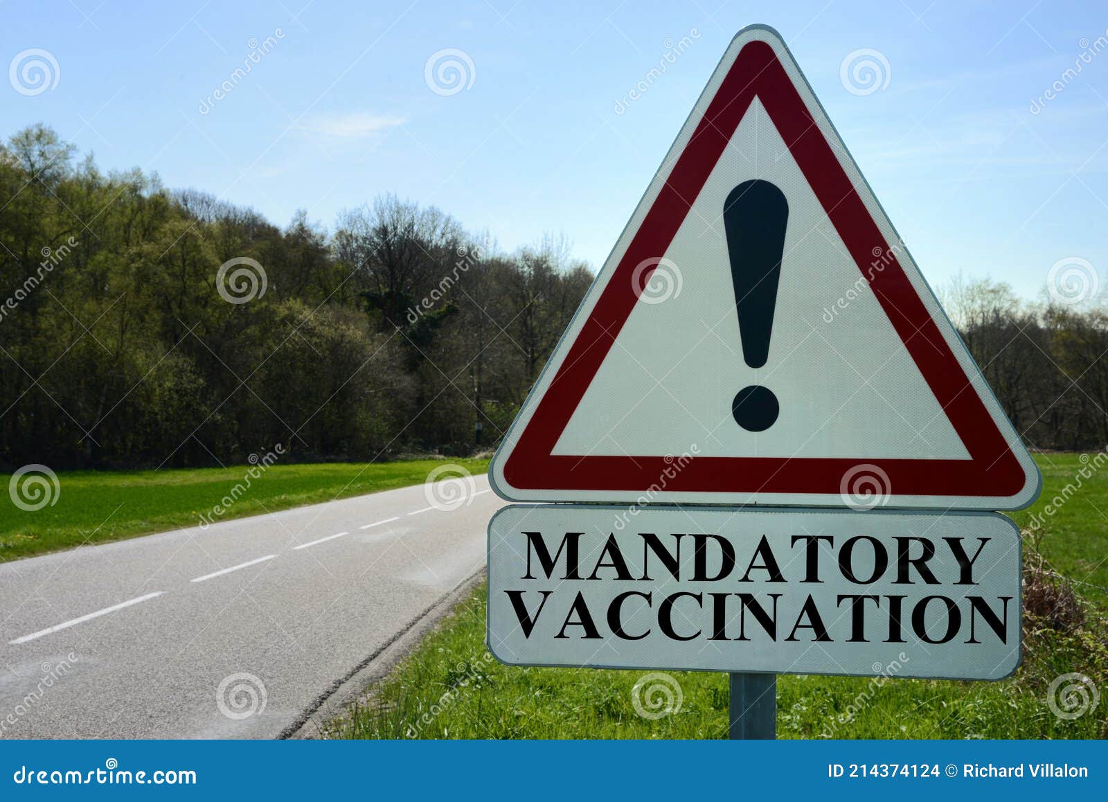 road traffic sign indicating mandatory vaccination