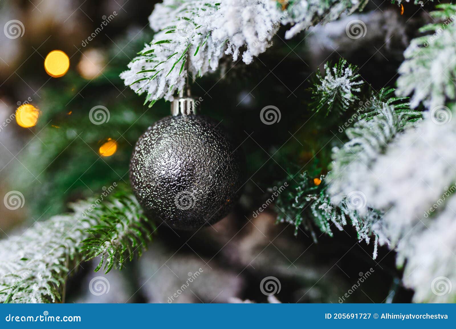 A Silver Ball on a Christmas Tree Stock Image Image of decoration
