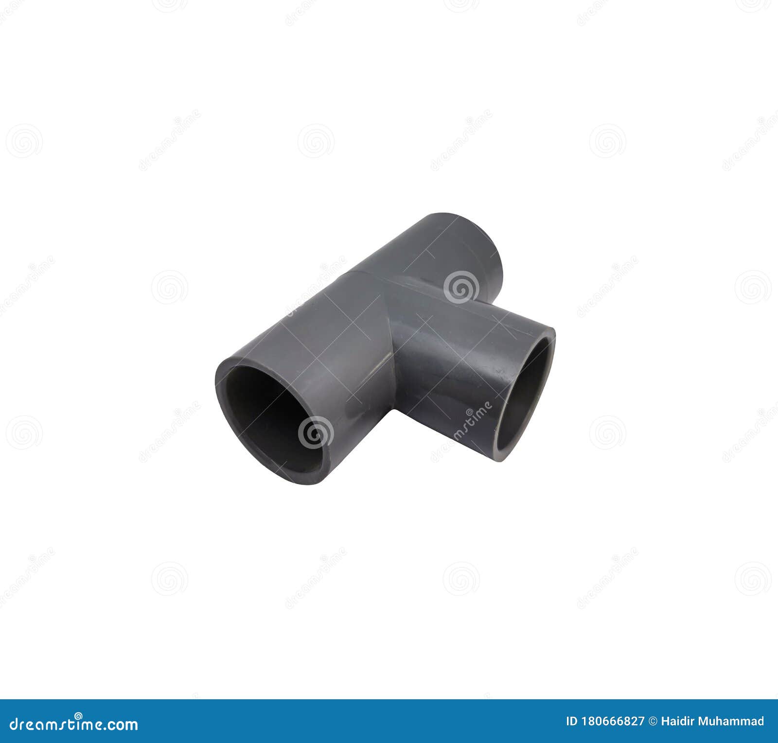 Single PVC Pipe Tee Isolated on White Background without Shadow. Three