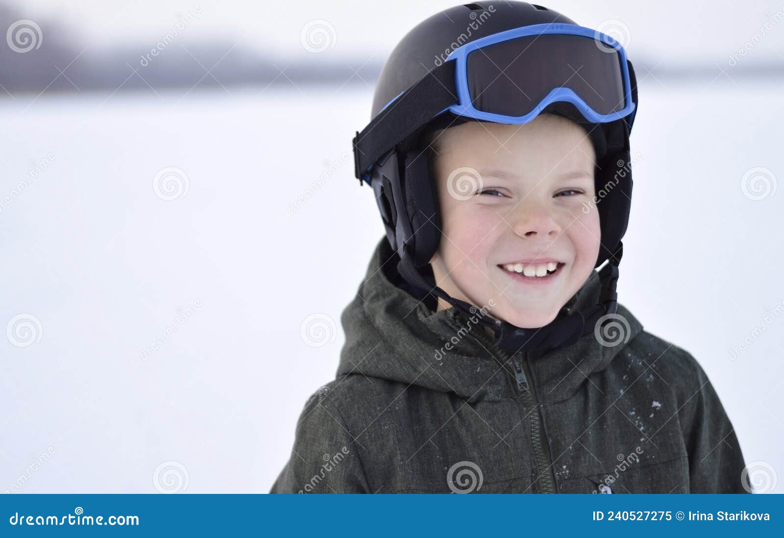 Closeup of Smiling Boy Wearing Ski Mask in Winter Stock Image Image
