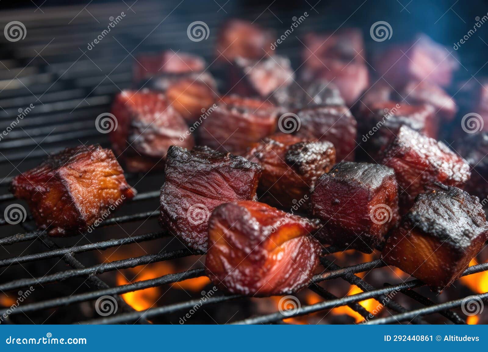 Closeup of Smoked Bbq Burnt Ends on a Grill Stock Illustration