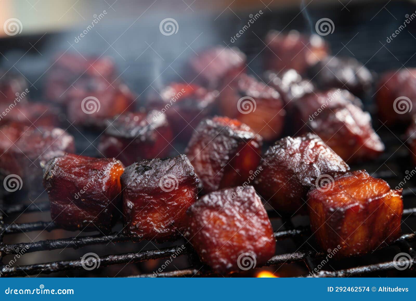 Closeup of Smoked Bbq Burnt Ends on a Grill Stock Illustration