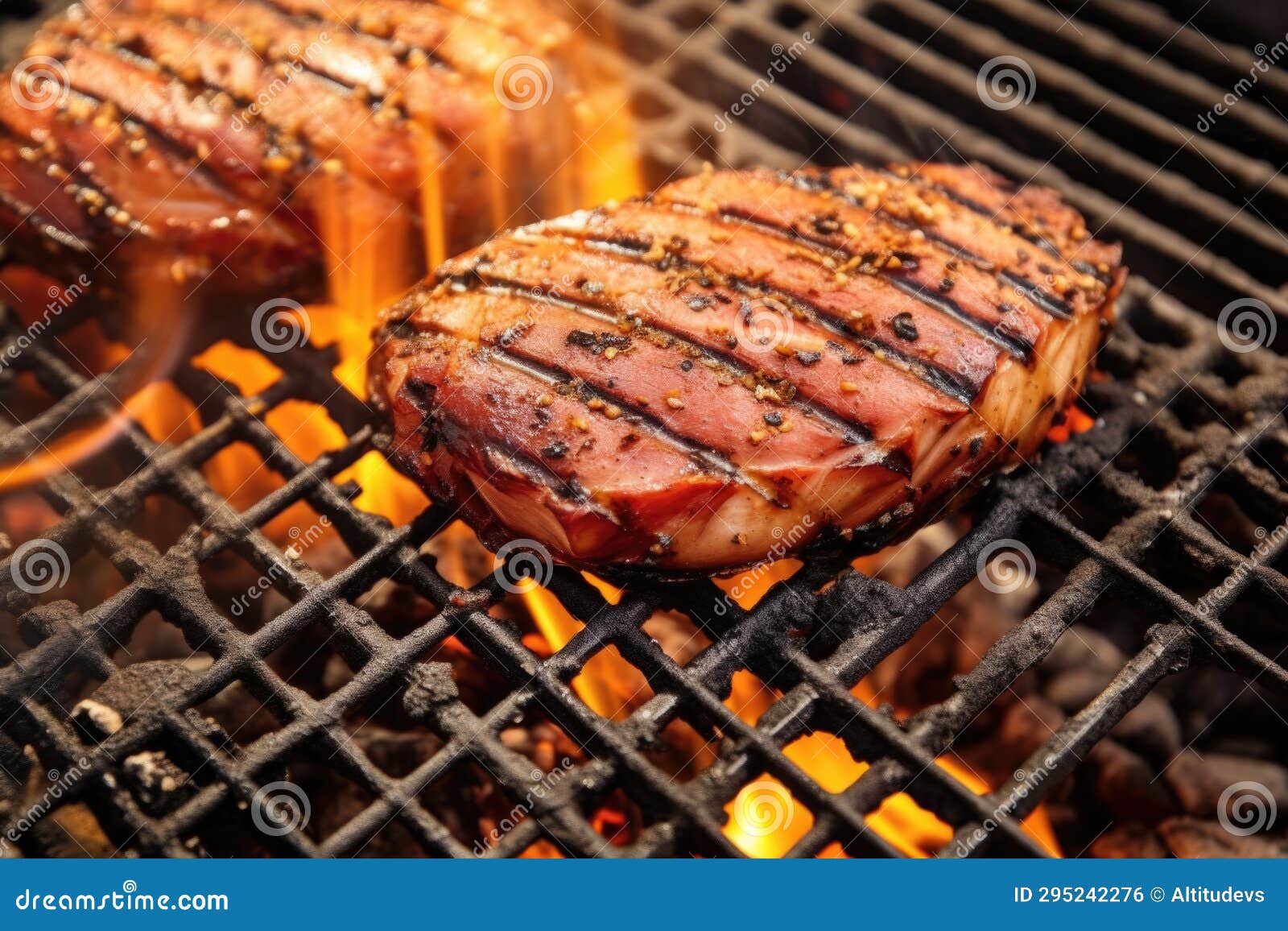 Closeup of Smoked Tuna Steak on Grill Grate Stock Photo Image of