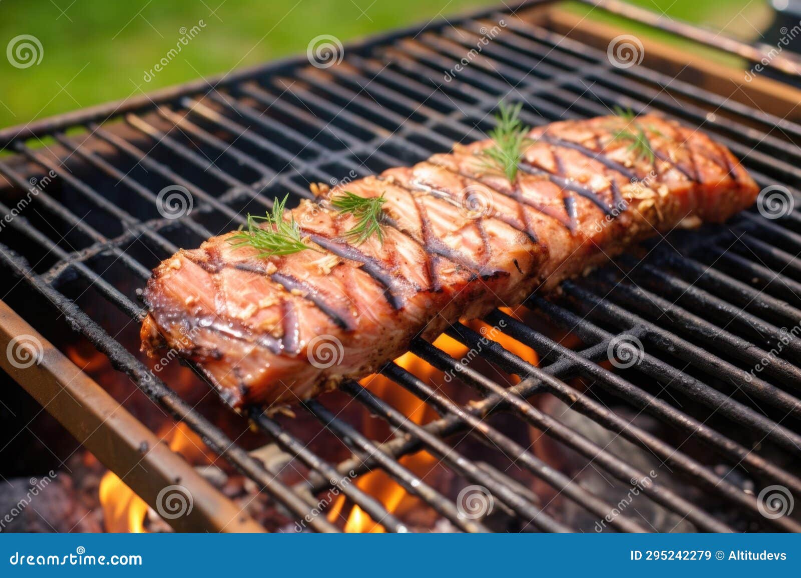 Closeup of Smoked Tuna Steak on Grill Grate Stock Image Image of