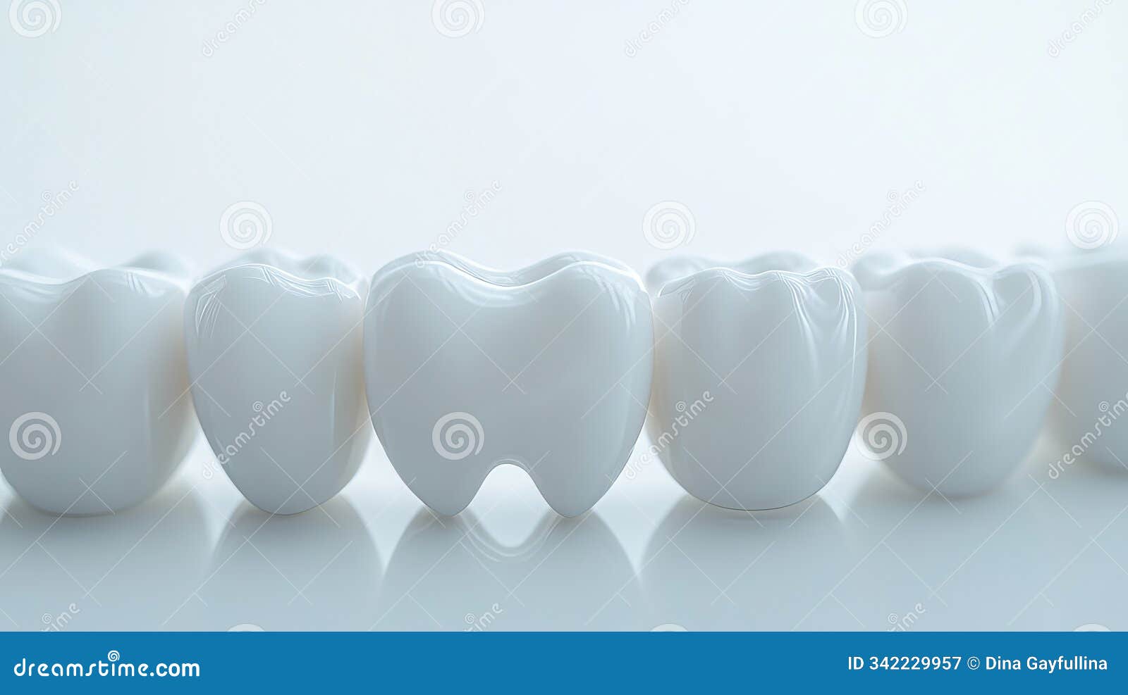 close-up of smooth white tooth models with a soft-focus effect, izing dental hygiene and care.