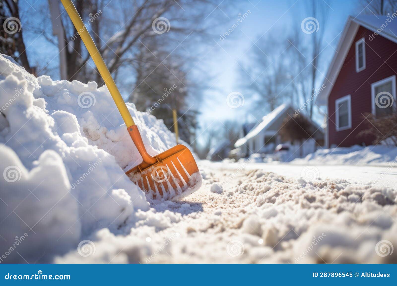 Closeup of a Snow Shovel Clearing Driveway Stock Image Image of