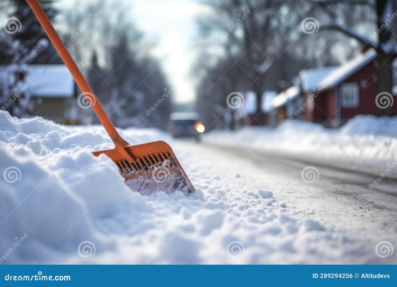 Closeup of a Snow Shovel Clearing Driveway Stock Photo Image of