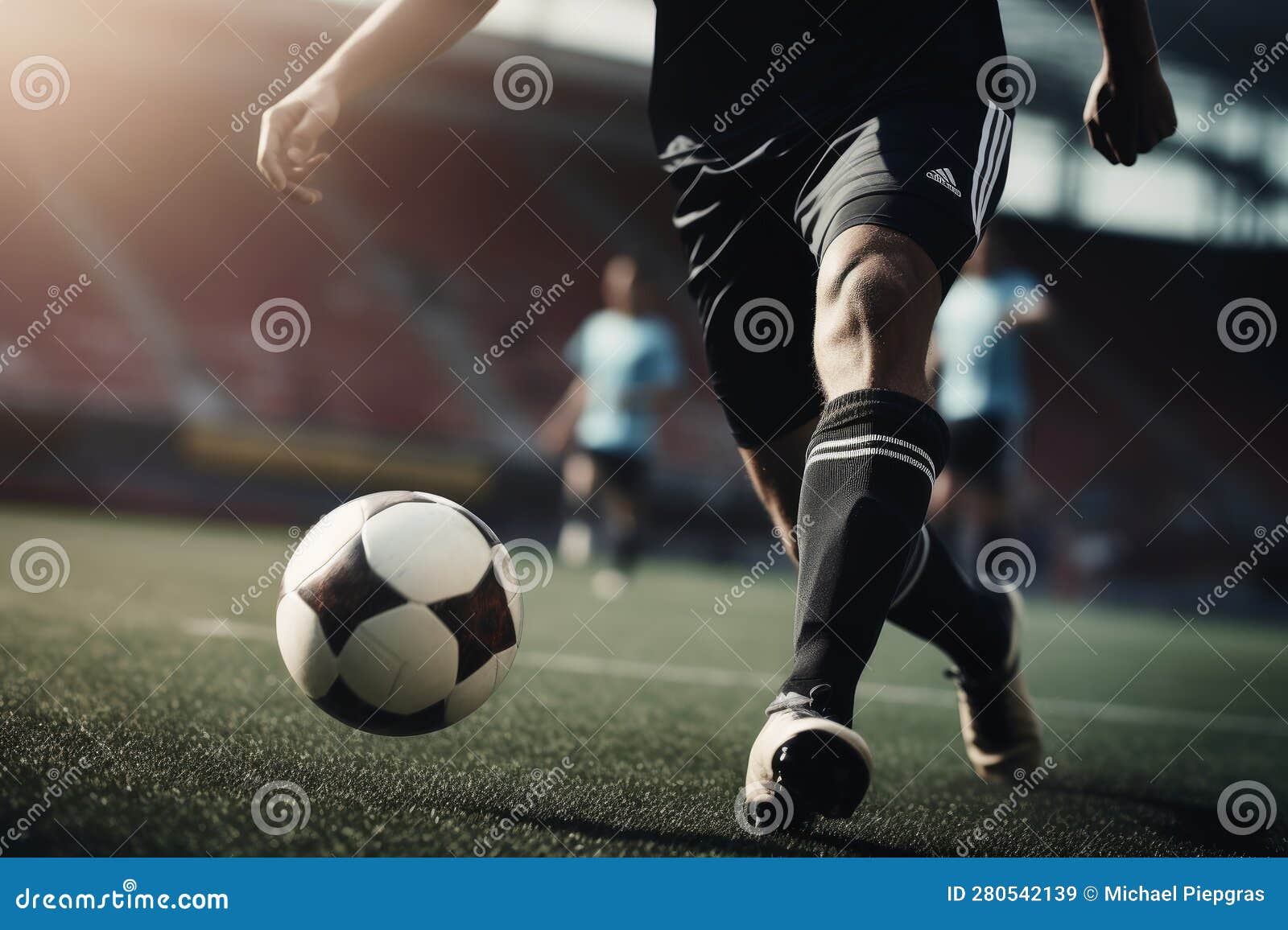 Close Up of a Soccer Player Kicking the Ball Created with Generative AI
