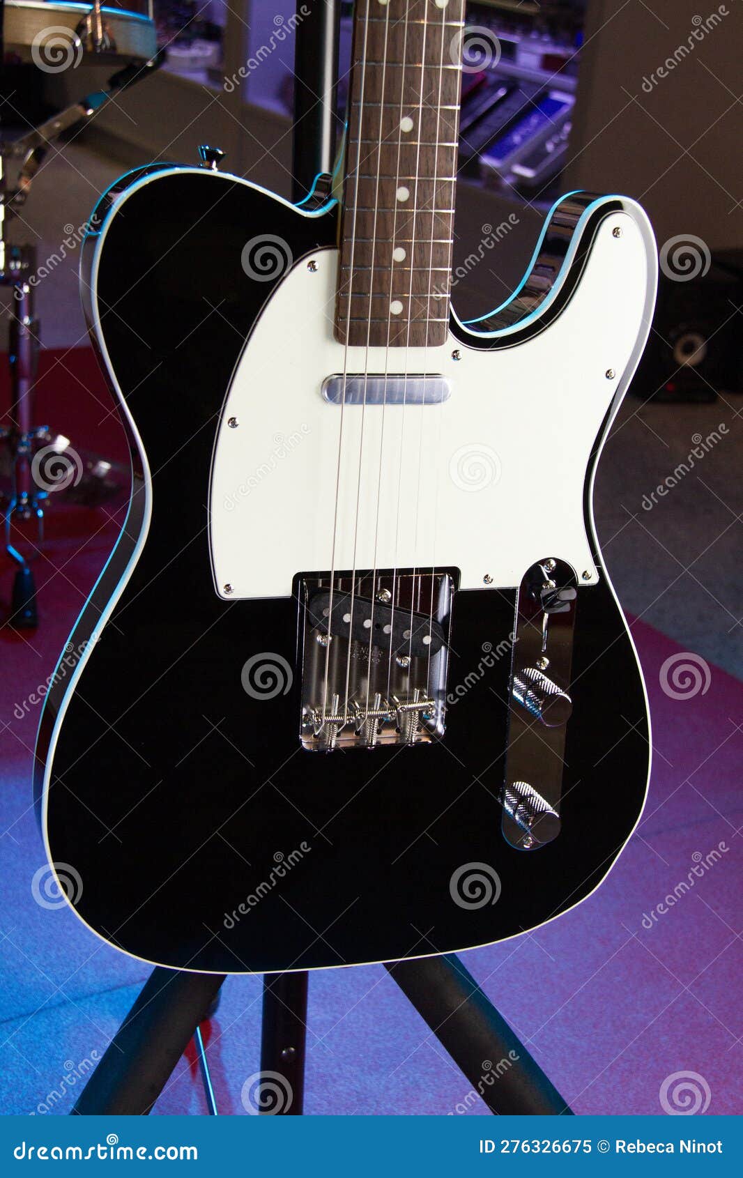 Close Up of a Solid Black Electric Guitar Stock Image Image of