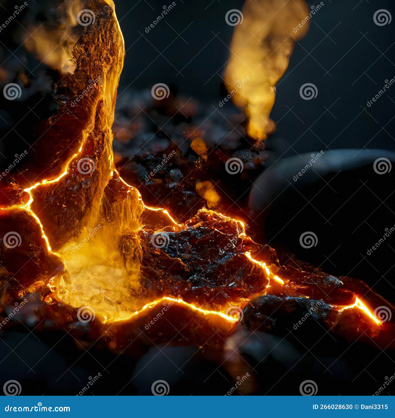 Close Up of Solidified and Melting Lava with Cracked Surface Stock