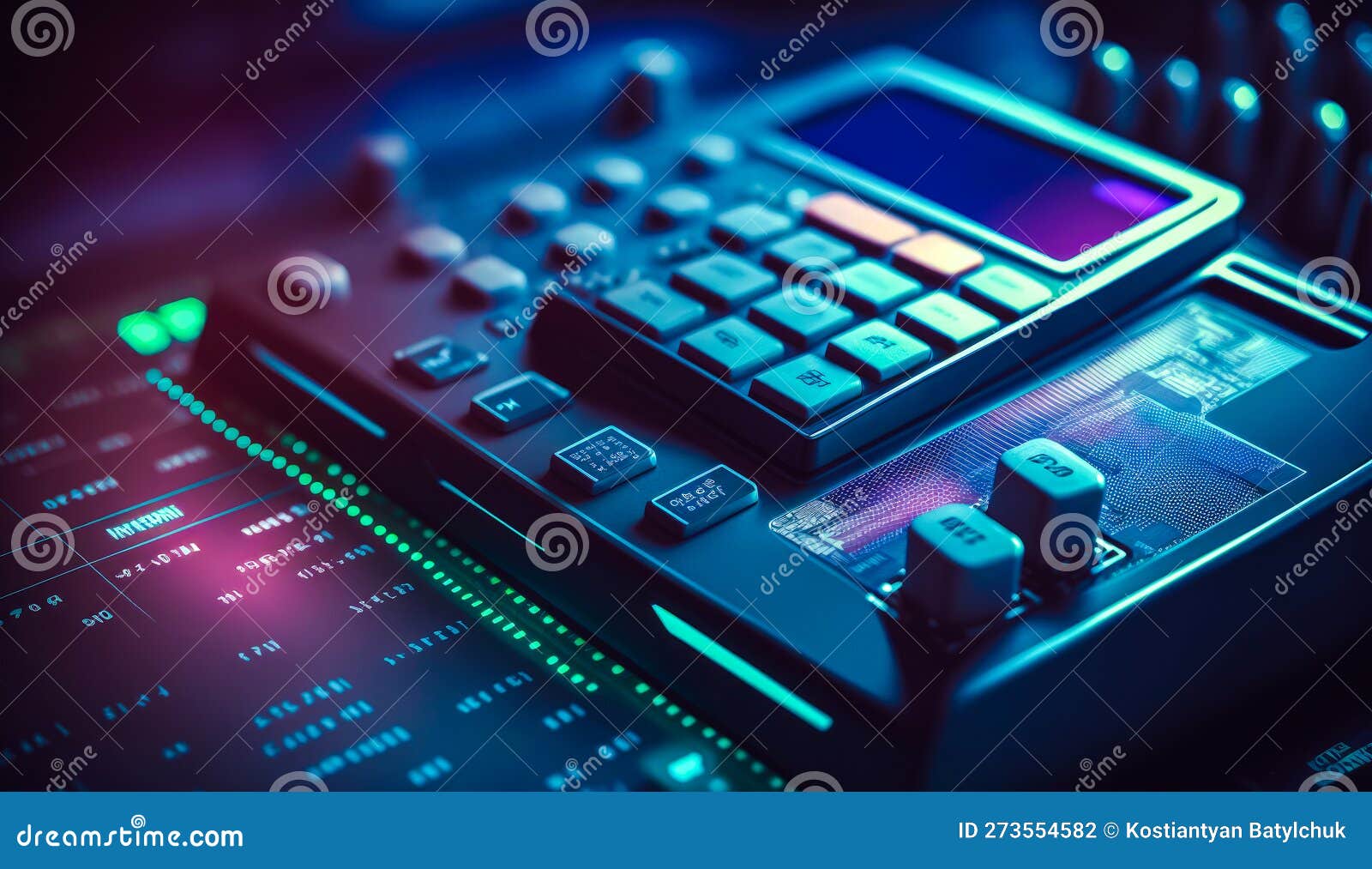 Close Up of Sound Mixing Console. Generative AI Stock Illustration