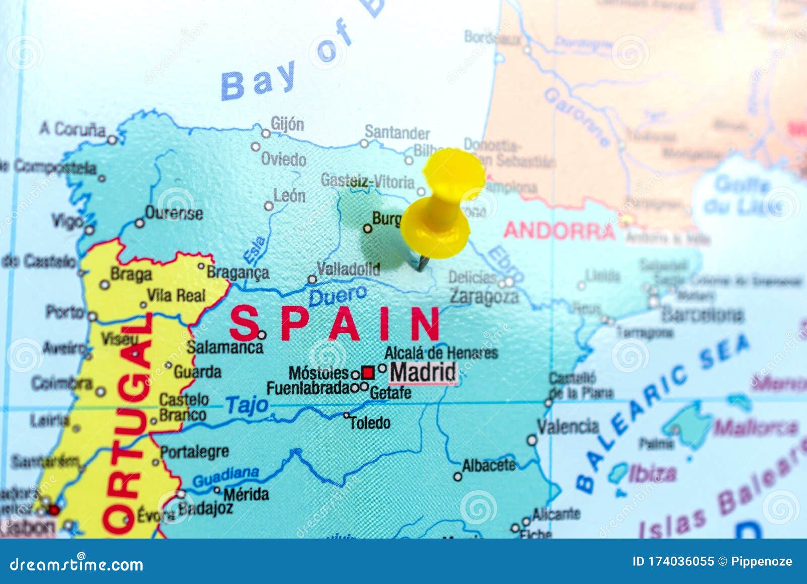 Closeup of Spain in map. stock image. Image of international 174036055