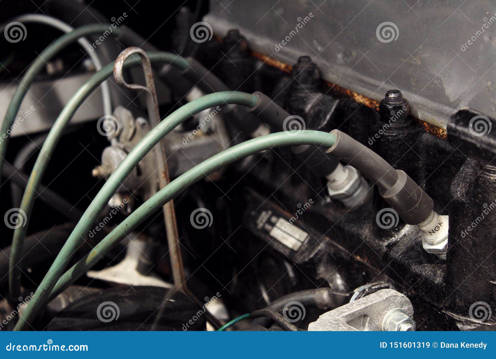 Close Up of Spark Plugs in Car Engine Stock Image Image of service