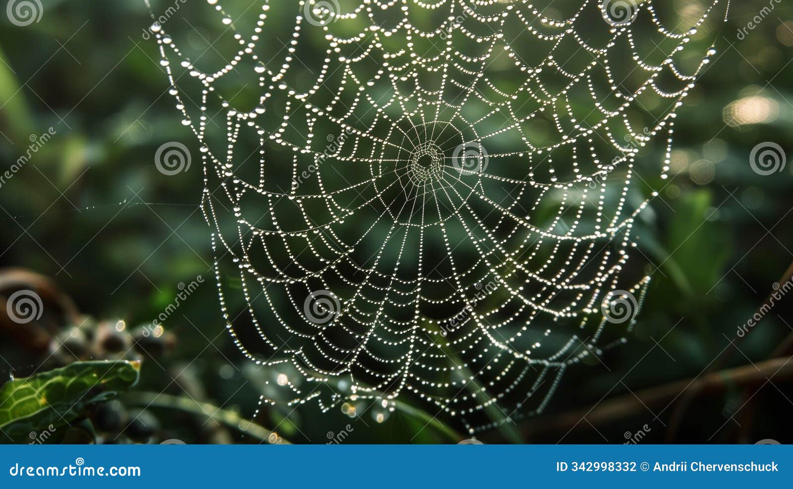 close-up of spider webs adorned with morning dew in soft natural light