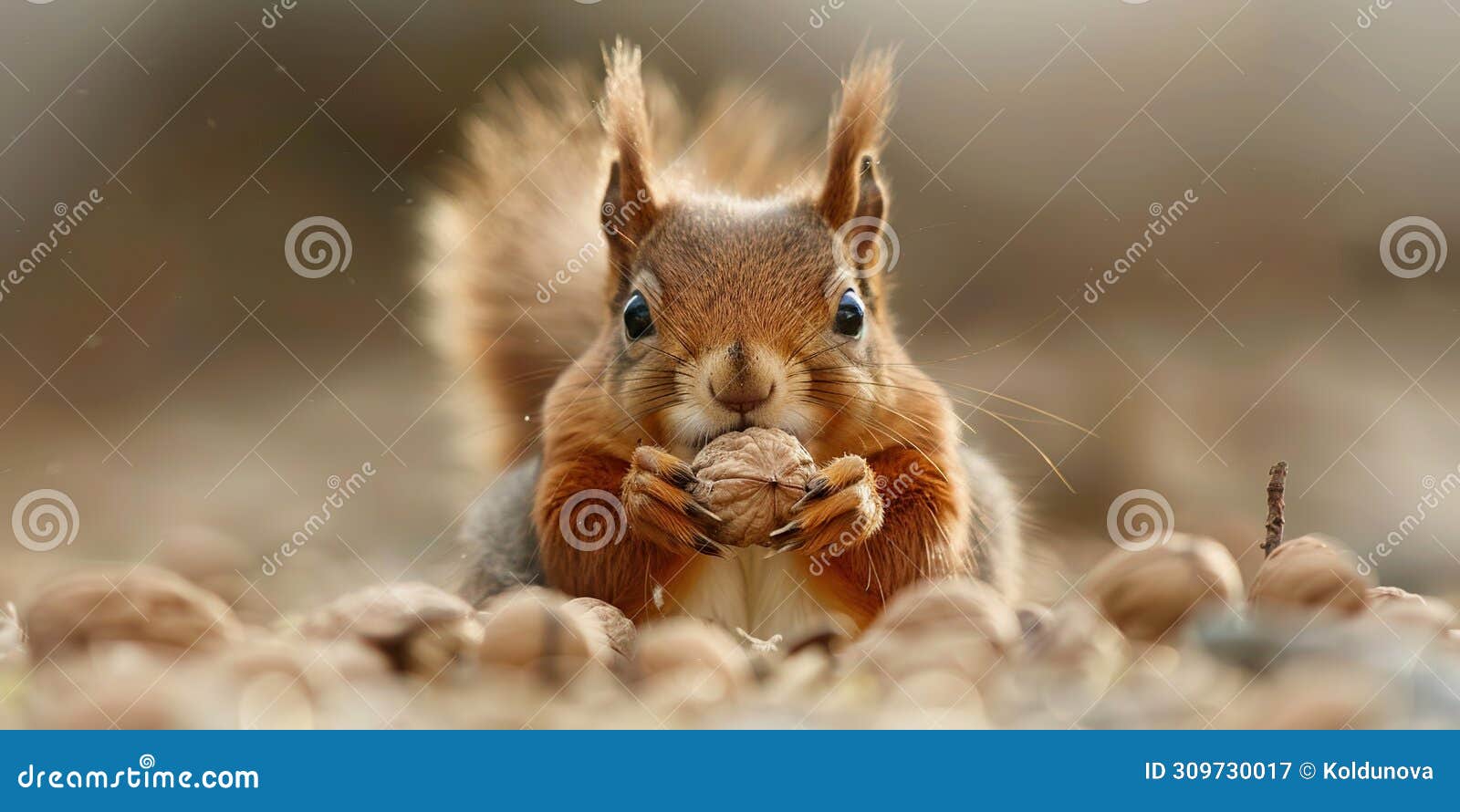 close-up of a squirrel busily burying nuts, its cheeks bulging , concept of confocal microscopy