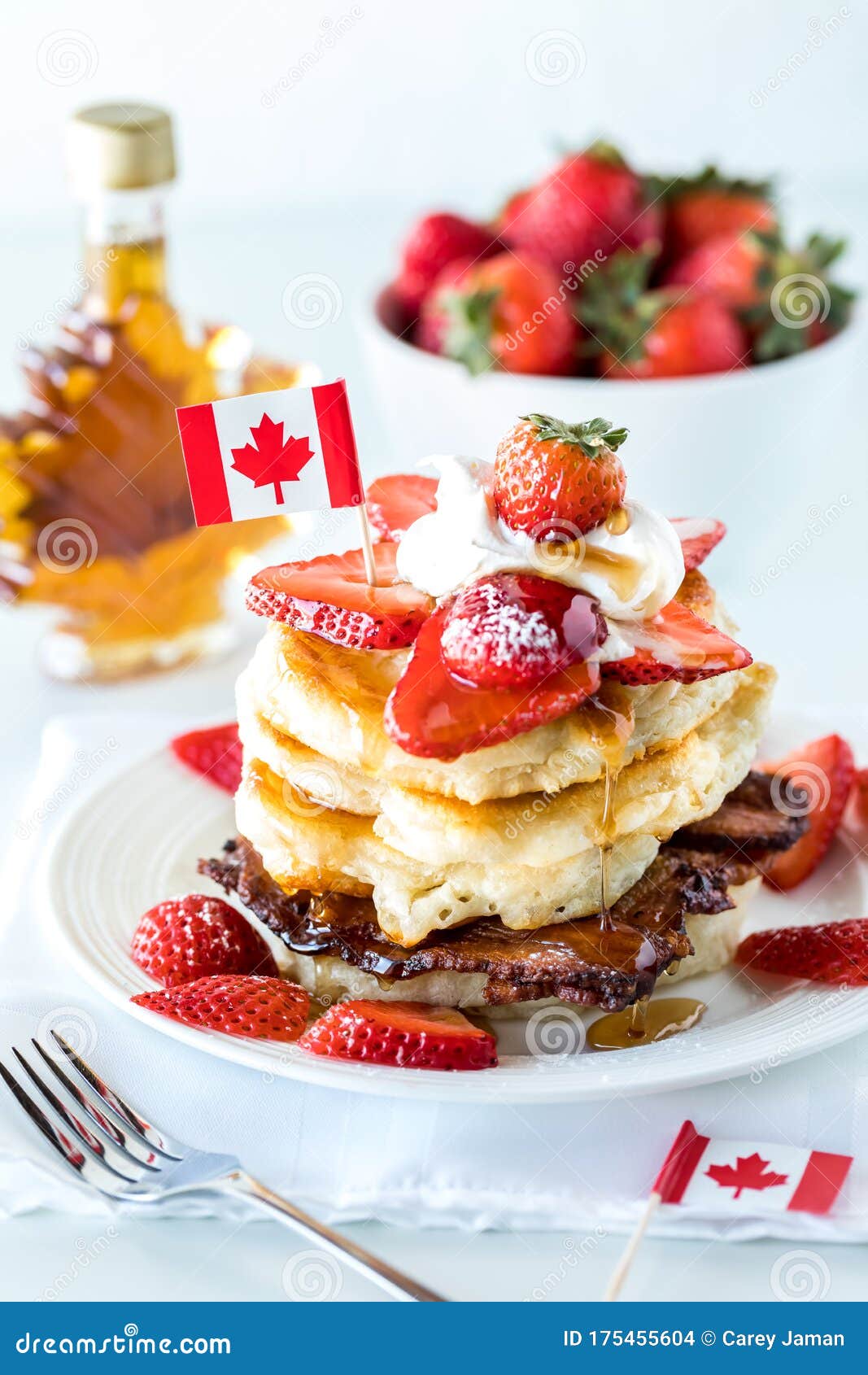 Close Up of a Stack of Pancakes with Strawberries and Maple Syrup for Canada  Day. Stock Photo - Image of canada, breakfast: 175455604