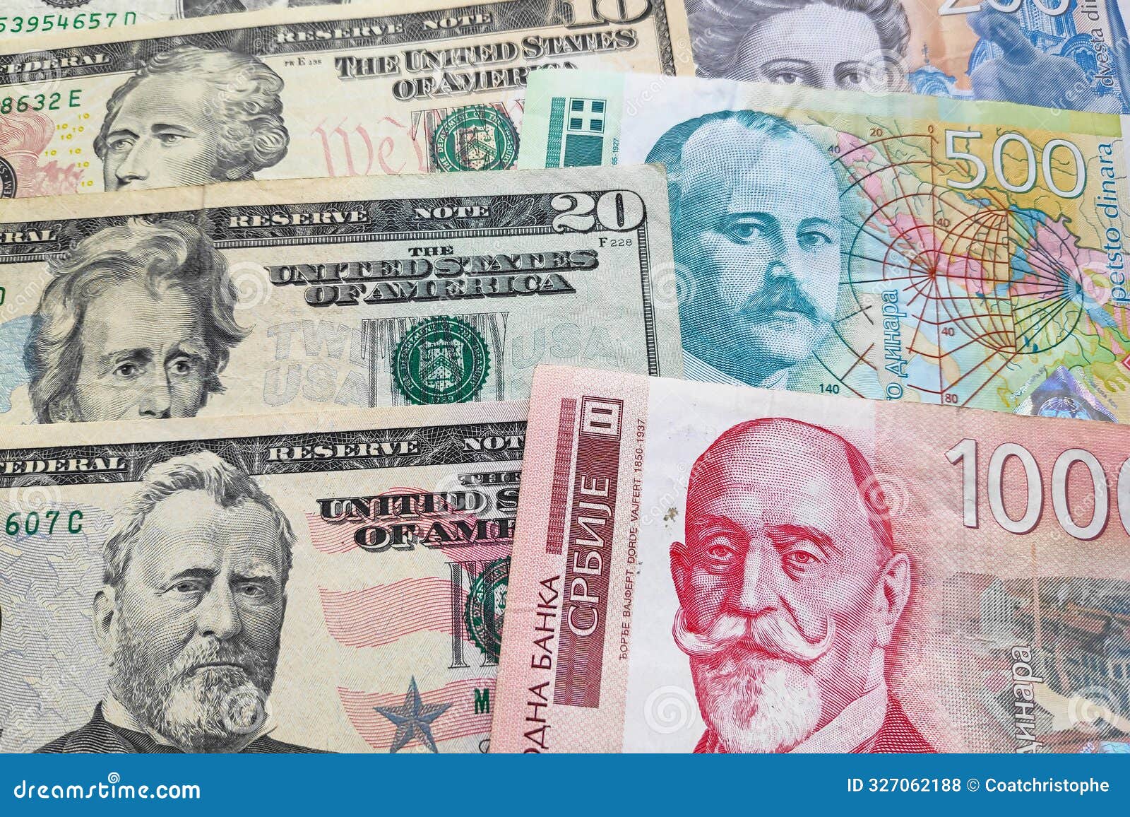 Stack of US Dollars and Serbian Dinar Stock Photo - Image of closeup,  focus: 327062188