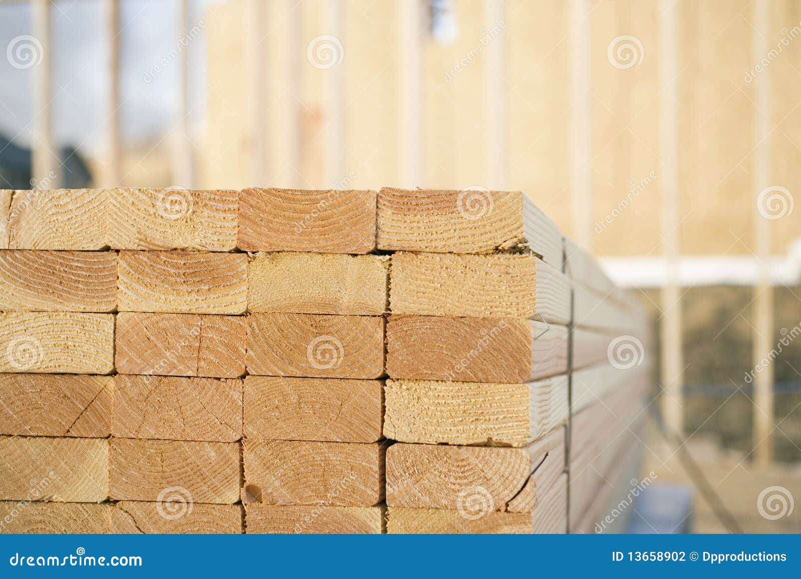 Closeup of Stacks of Lumber at a Construction Sit Stock Photo Image