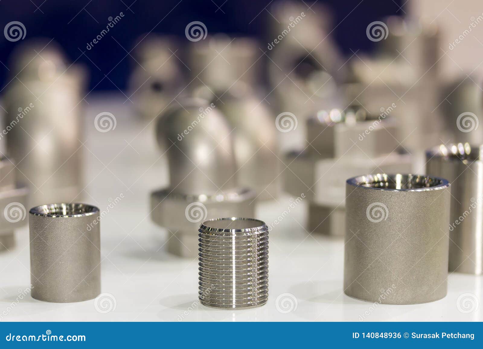 Close Up Stainless Steel Socket Pipe Plugs and Coupling for Plumbing or