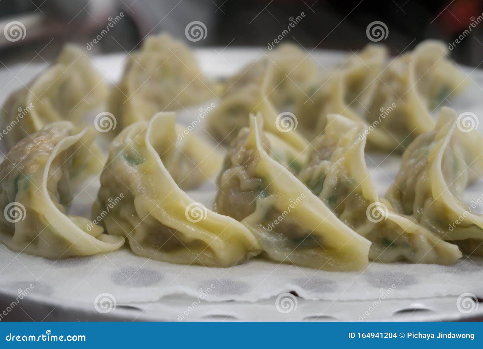 Close Up Steamed Korean Dumplings Served at a Restaurant Stock Photo