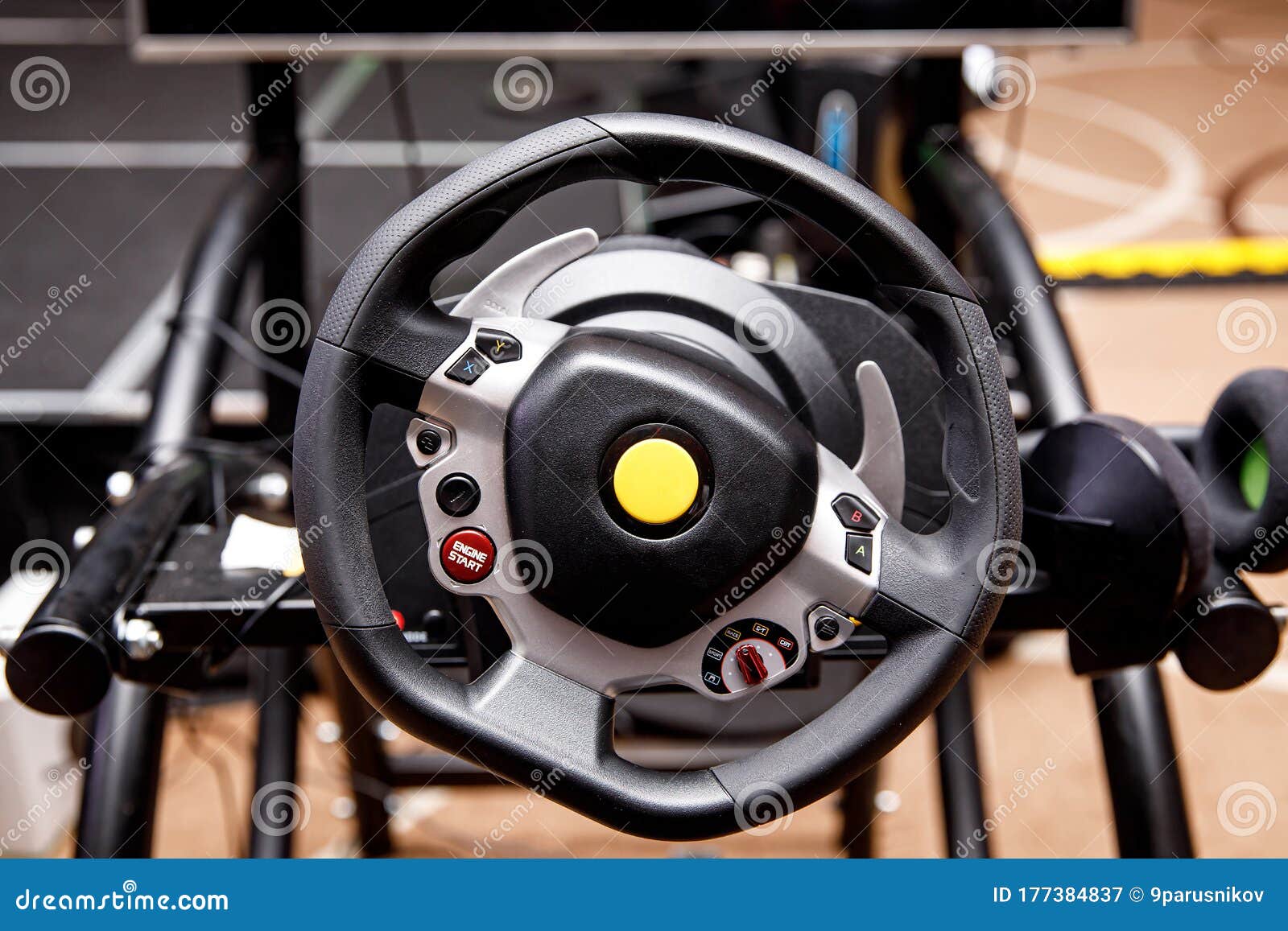 Closeup of a Steering Wheel of a Car Simulator Stock Image Image of