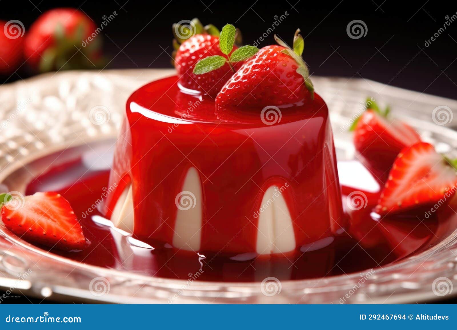 Closeup of a Strawberry Floating in Pudding Stock Photo Image of