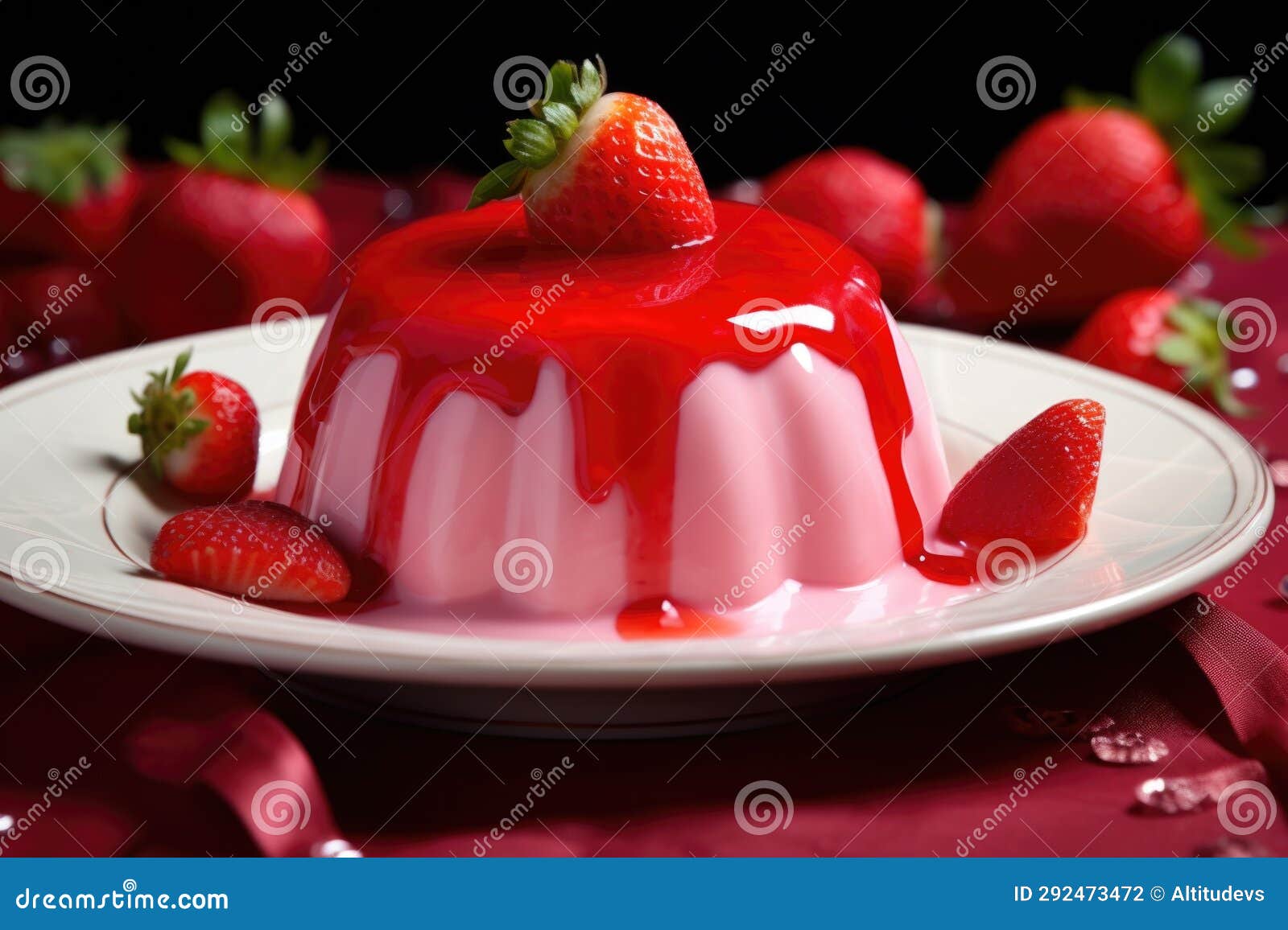 Closeup of a Strawberry Floating in Pudding Stock Photo Image of