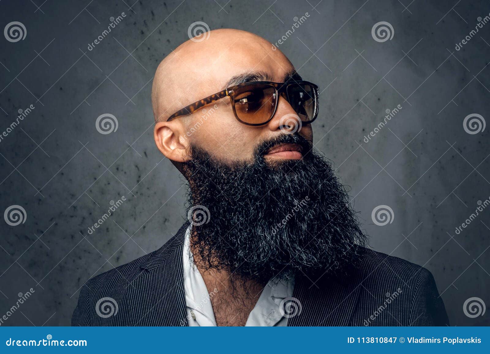 Arabic Bearded Shaved Head Male in Sunglasses. Stock Image - Image of  handsome, attractive: 113810847