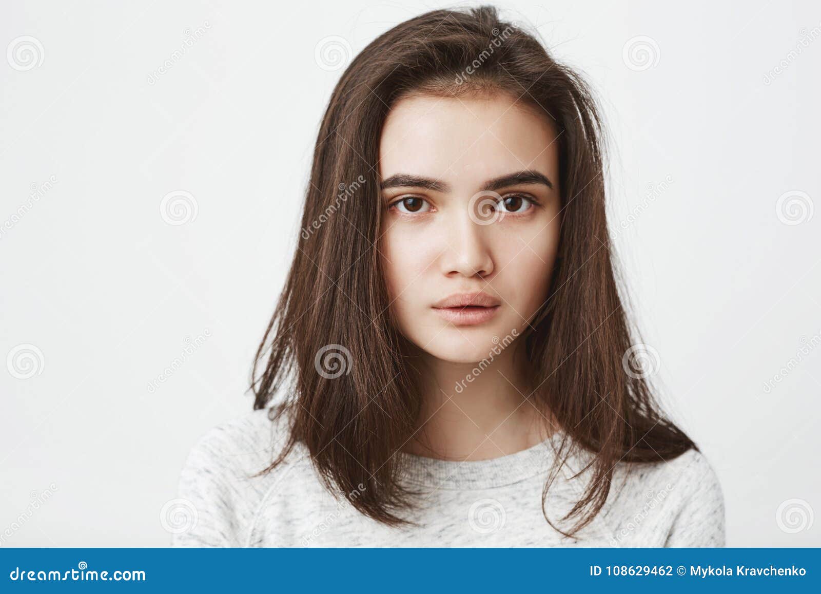 Close Up Studio Shot of Tired, Exhausted Young Teenage Girl, Who is Looking  at Camera with Fed Up Look and Half-opened Stock Photo - Image of negative,  cold: 108629462