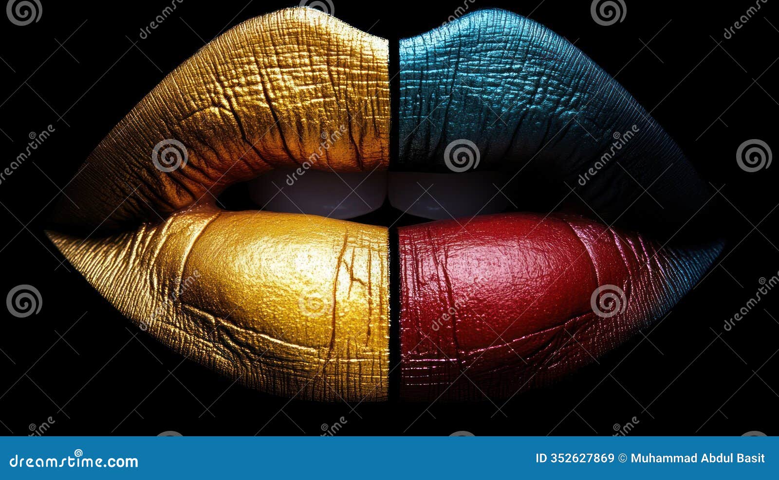 close-up of stylized lips painted in vibrant colors, izing diversity and unity